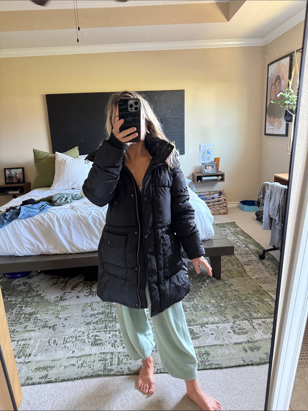 Lucky Brand Black Women's Puffer Jacket with Hood